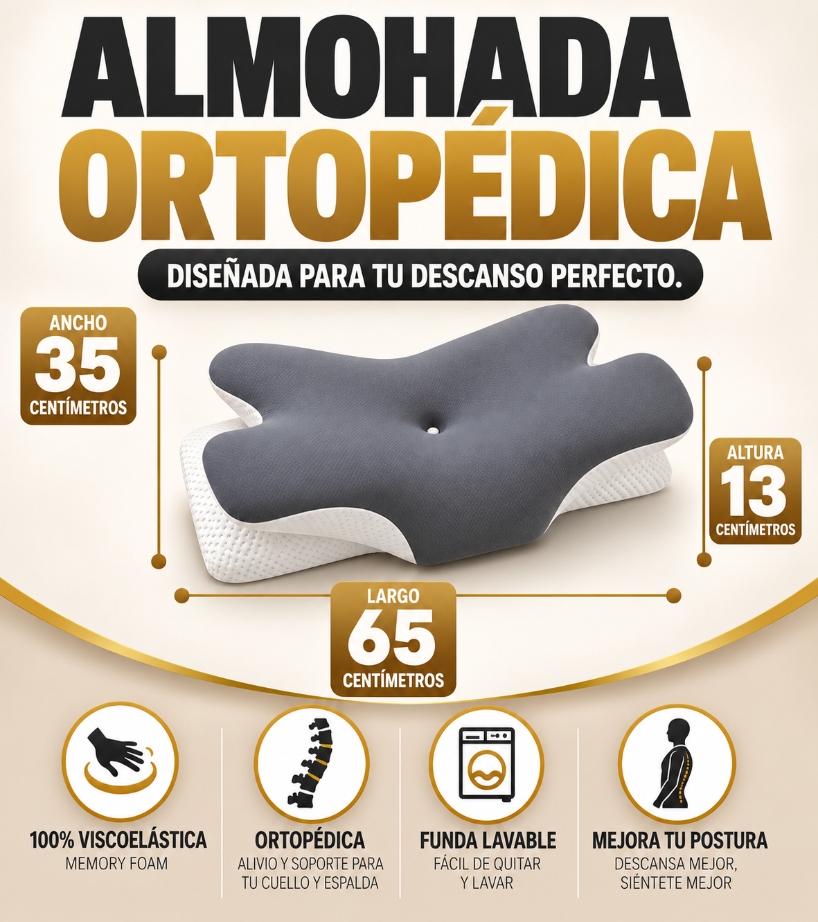 Almohada Cervical Premium Viscoelástica (memory foam)  2027